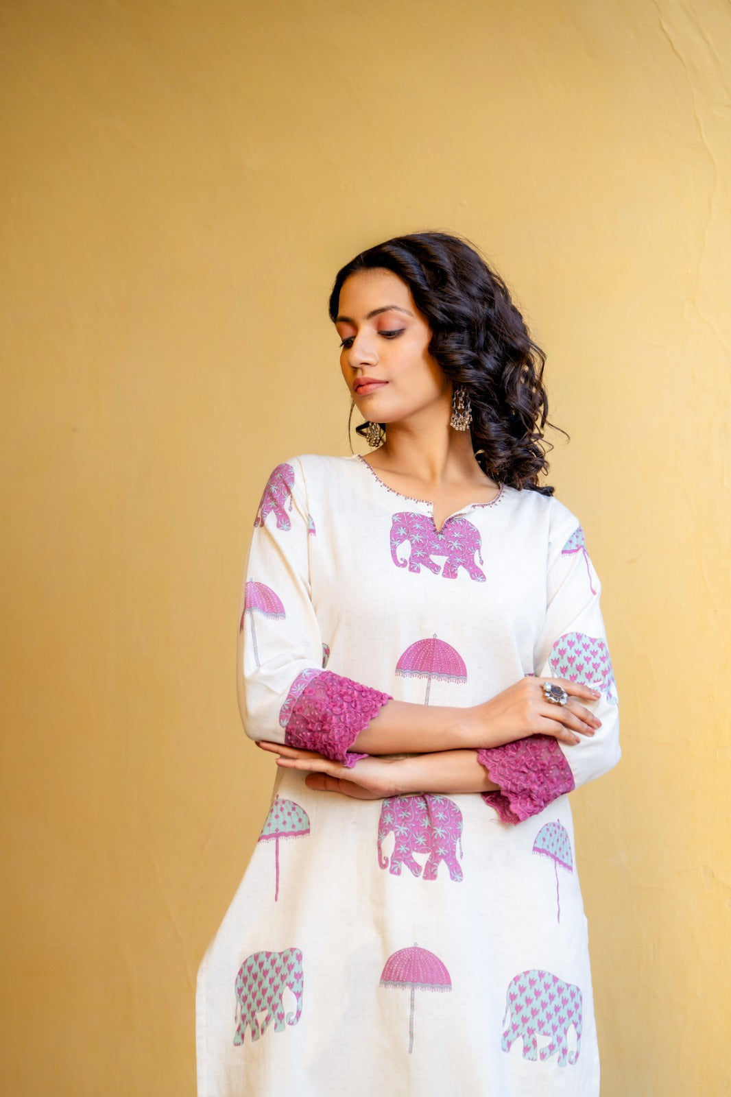 Premium cotton with lace detailing on sleeves in lavender