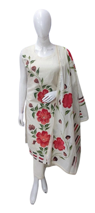 Sleeveless brush paintedcotton full suit (extra sleeves available)