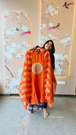 Wow Mul Chanderi with Zari detailing n tissue dupatta in rust