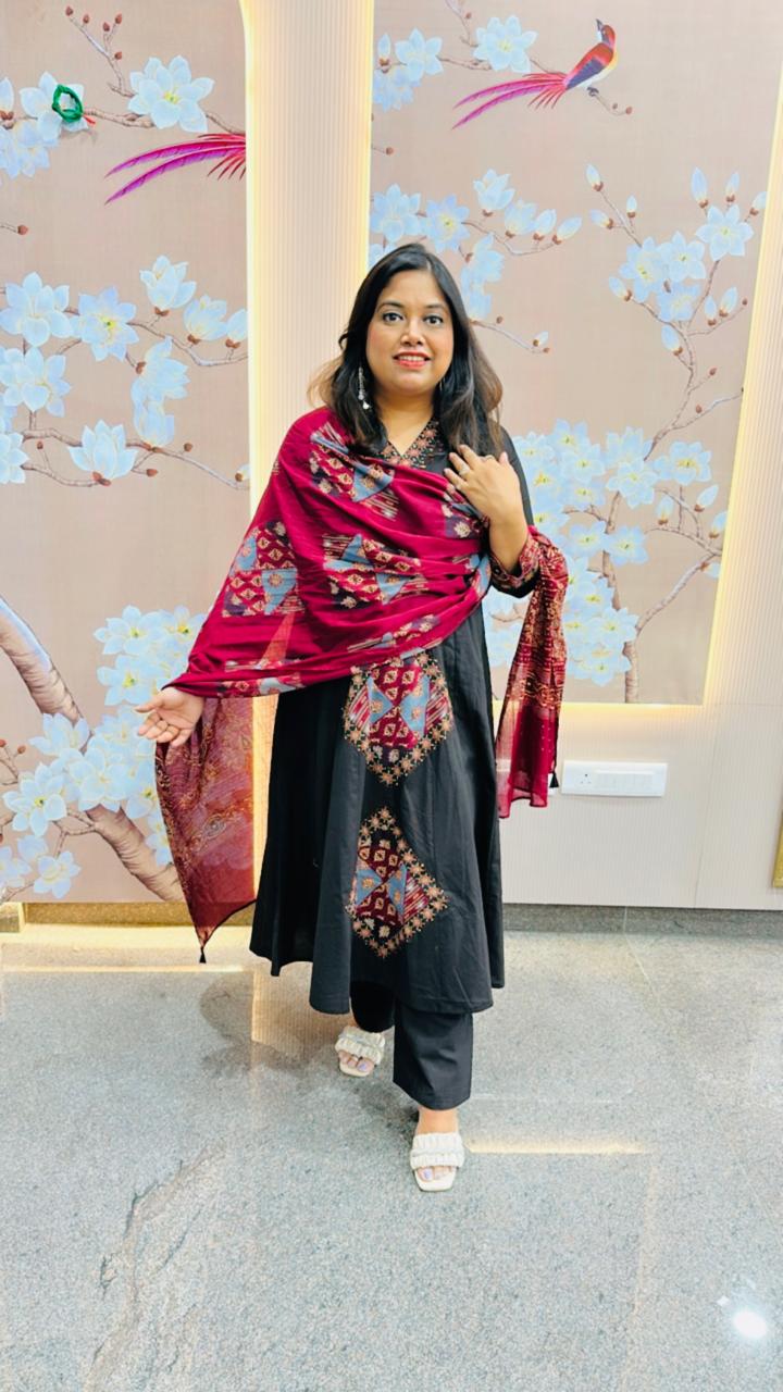 Pure cotton appliqué work full suit set