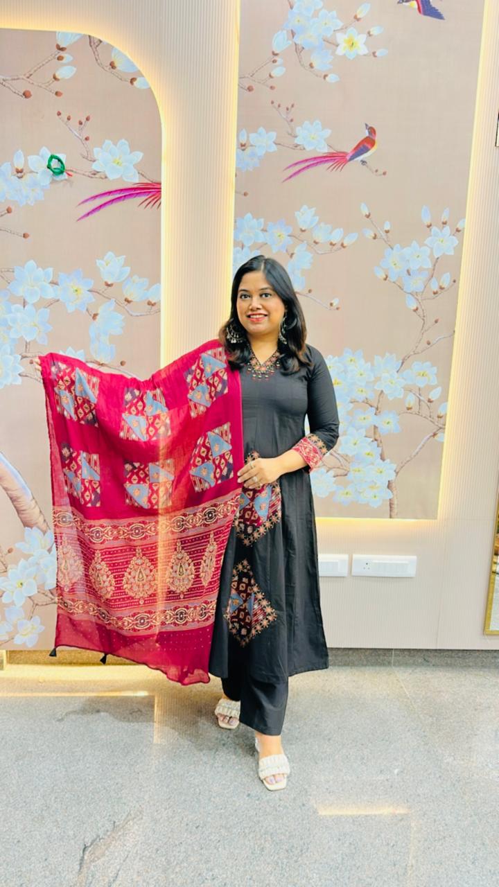 Pure cotton appliqué work full suit set