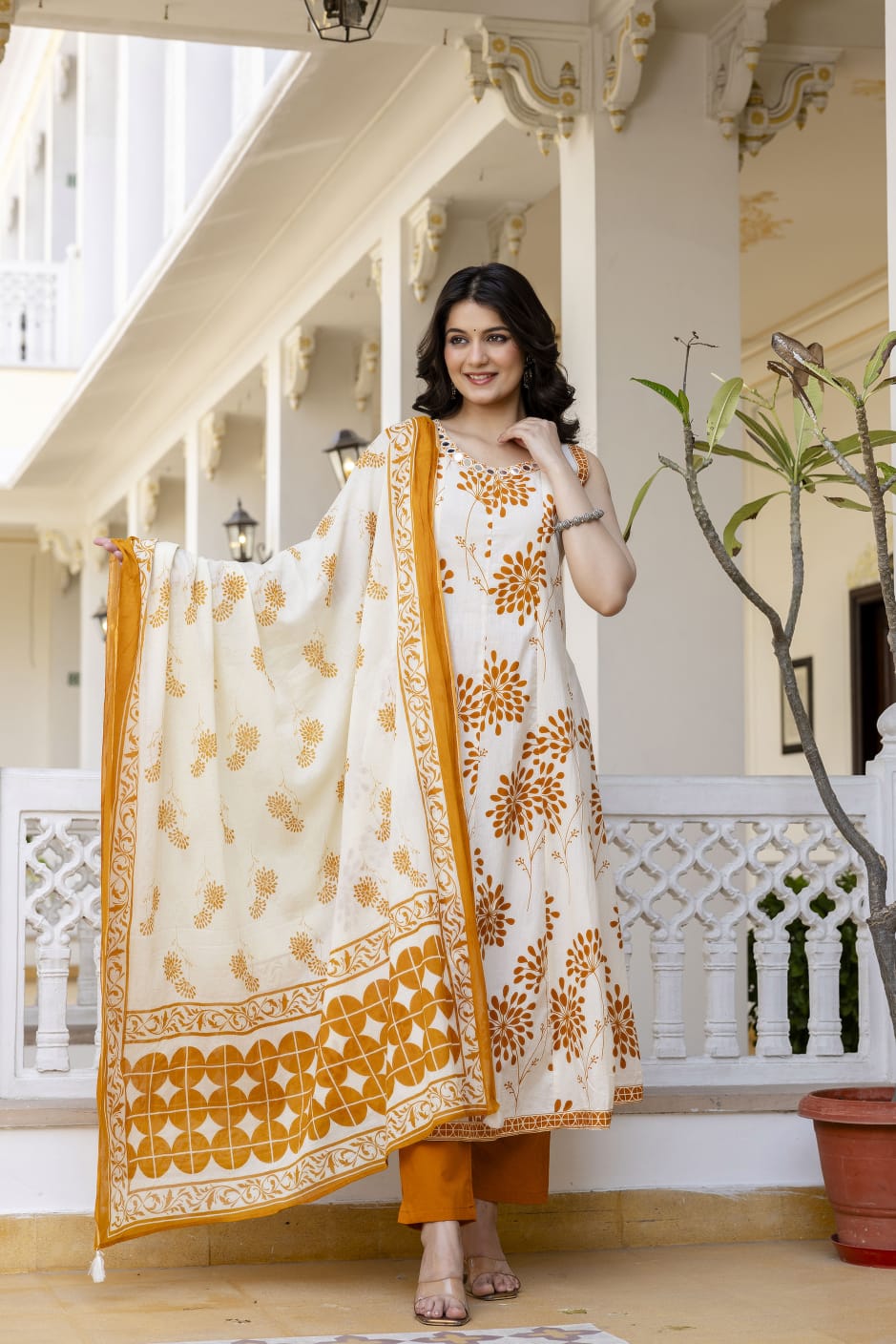 Sleeveless brush painted cotton full suit (extra sleeves available)