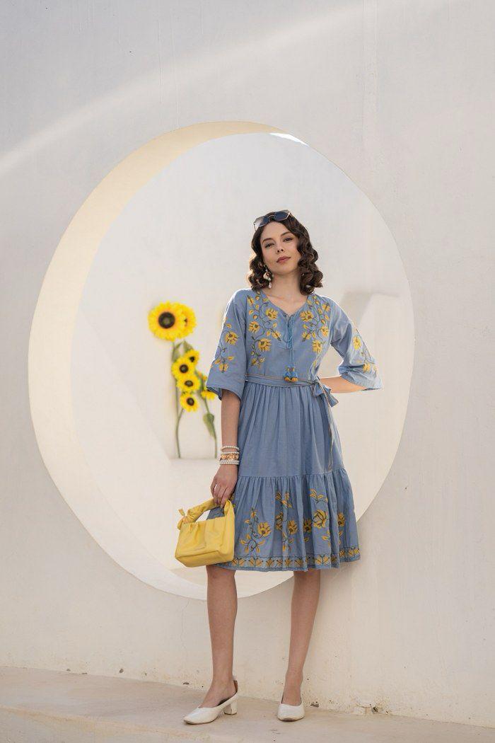 Smart cotton embroidered one piece dress
