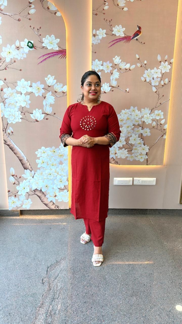 Real mirror kurta pant in red