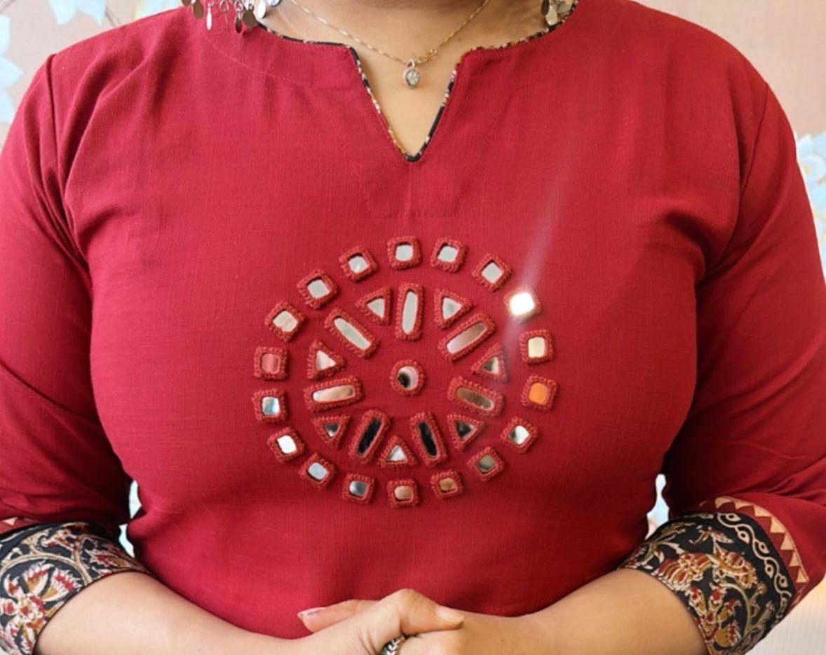 Real mirror kurta pant in red