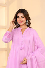 Pure Mul cotton lining embroidered suit set in pink