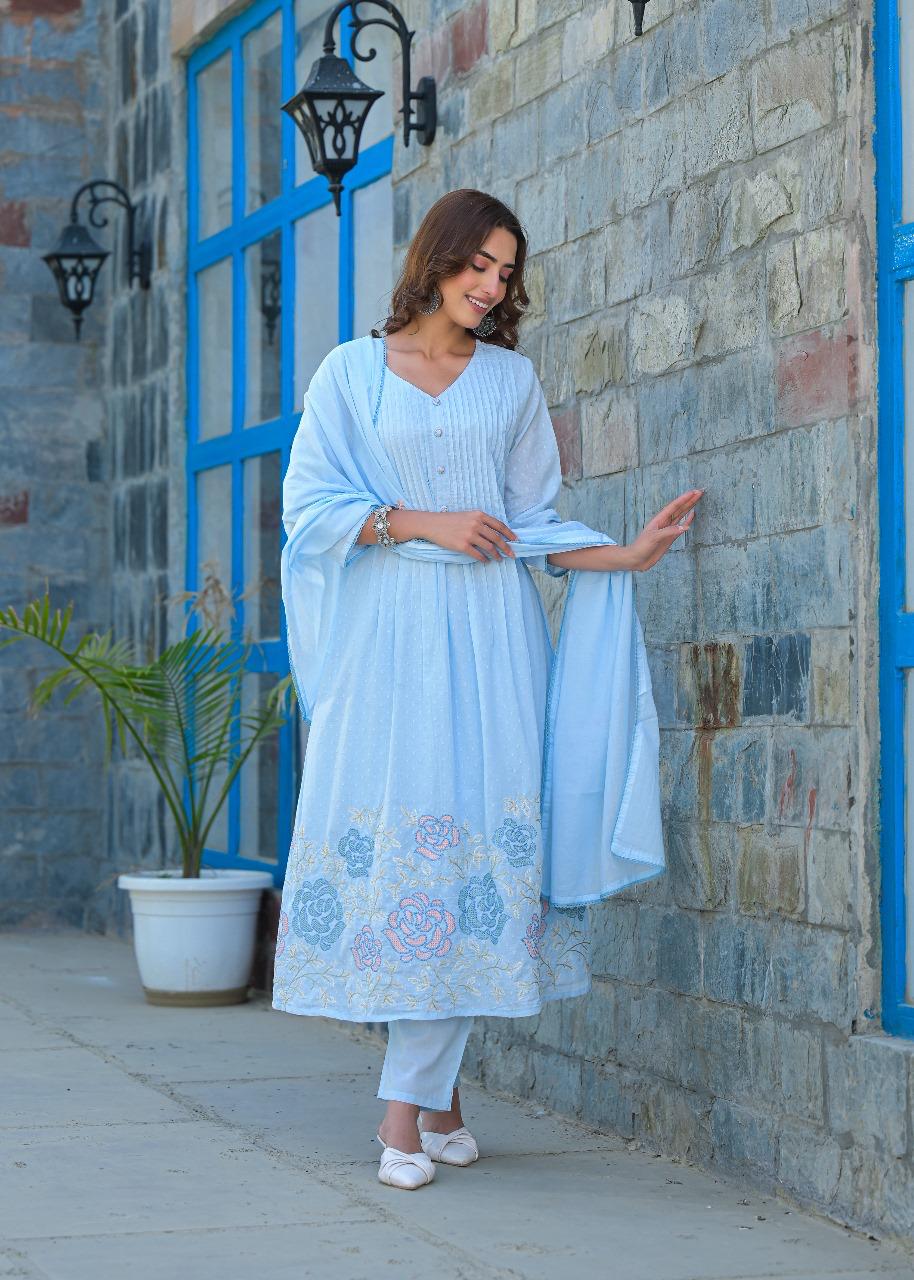 Premium dobby cotton lining embroidered suit set