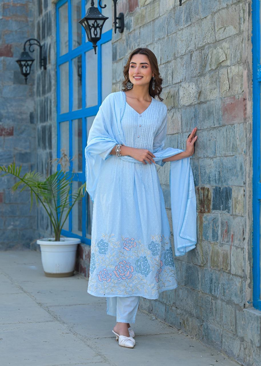 Premium dobby cotton lining embroidered suit set