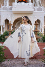 Pure Mul cotton lining embroidered suit set with designer sleeeves in white