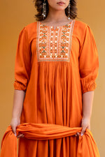 Slub cotton embroidered incolour rust colour