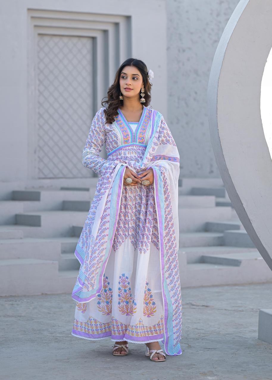 Premium gown with lining and dupatta in blue