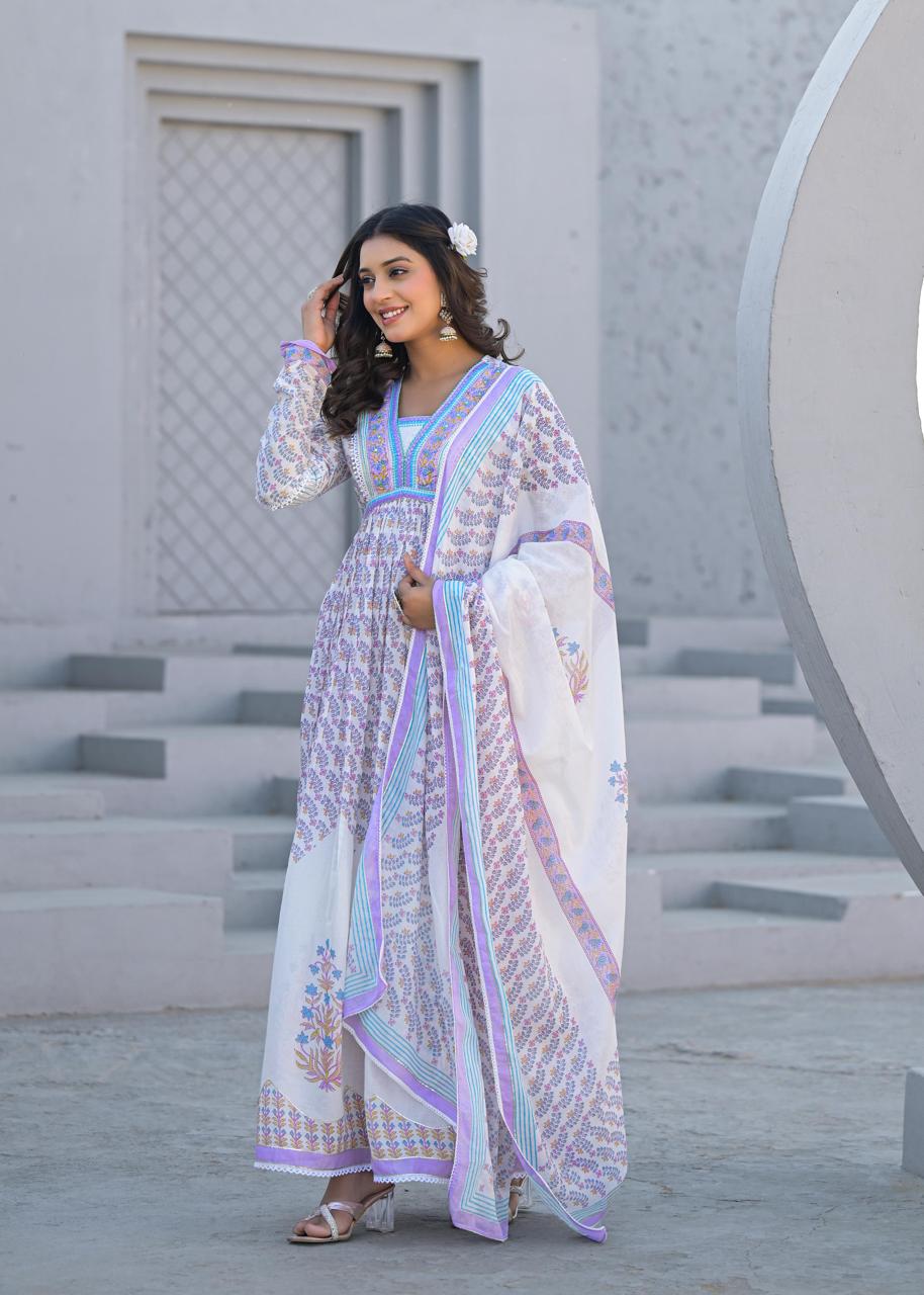 Premium gown with lining and dupatta in blue