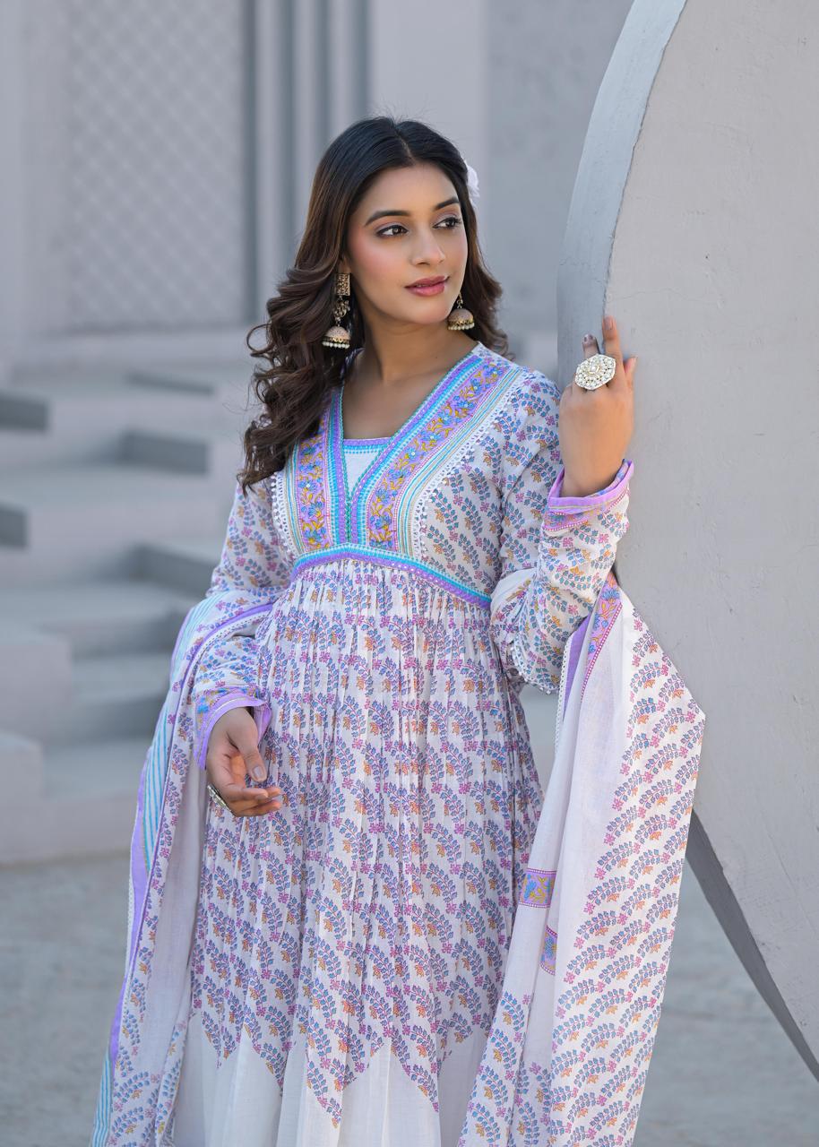 Premium gown with lining and dupatta in blue