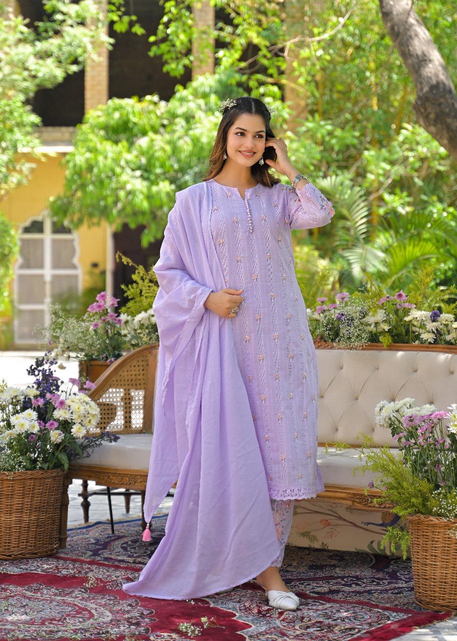 Gorgeous lavender colour embroidered suit set