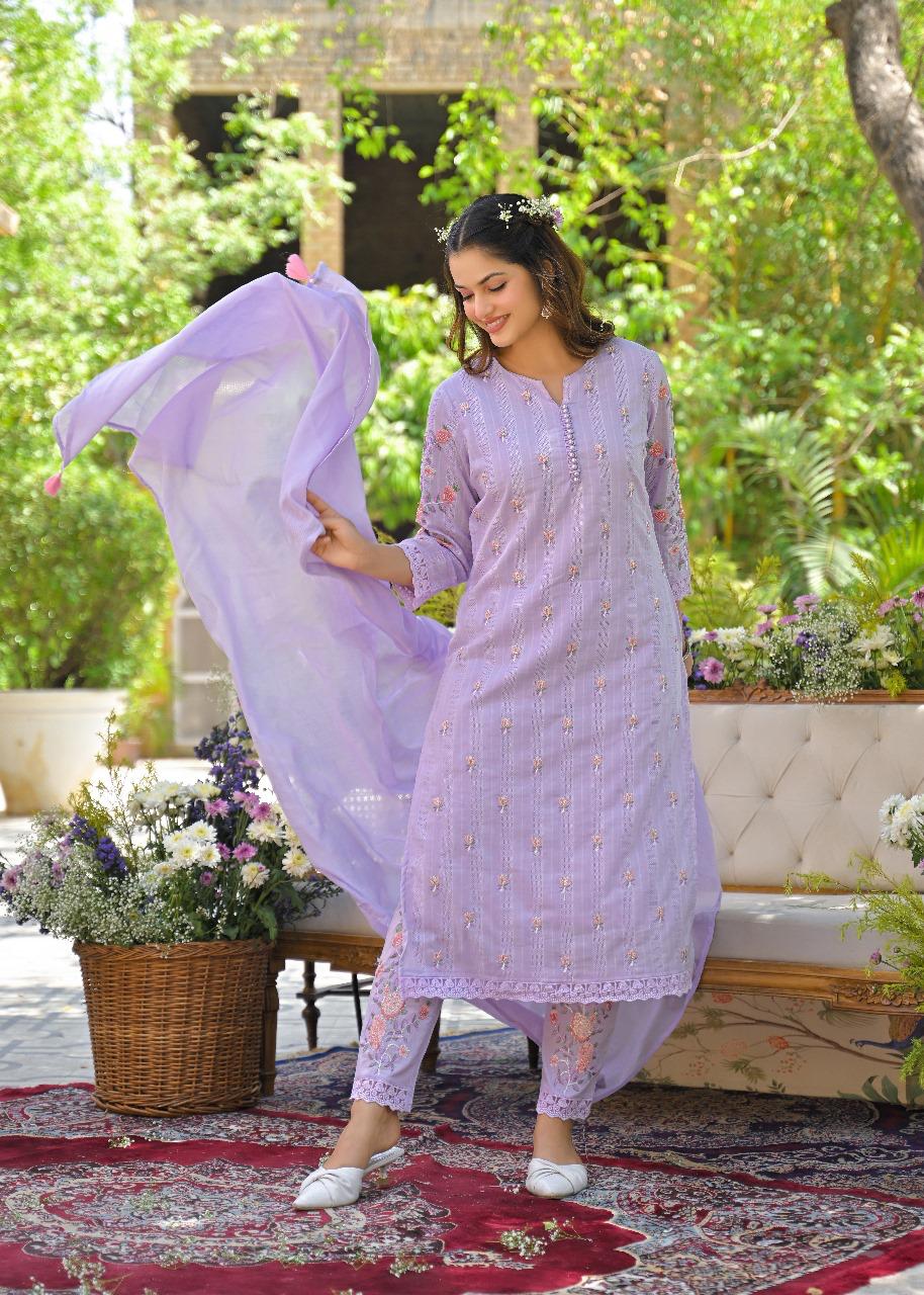 Gorgeous lavender colour embroidered suit set