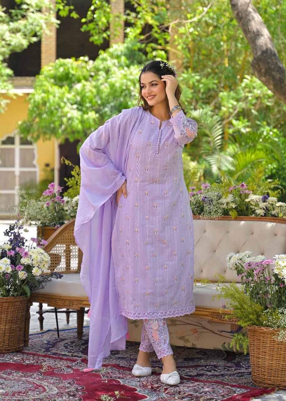 Gorgeous lavender colour embroidered suit set