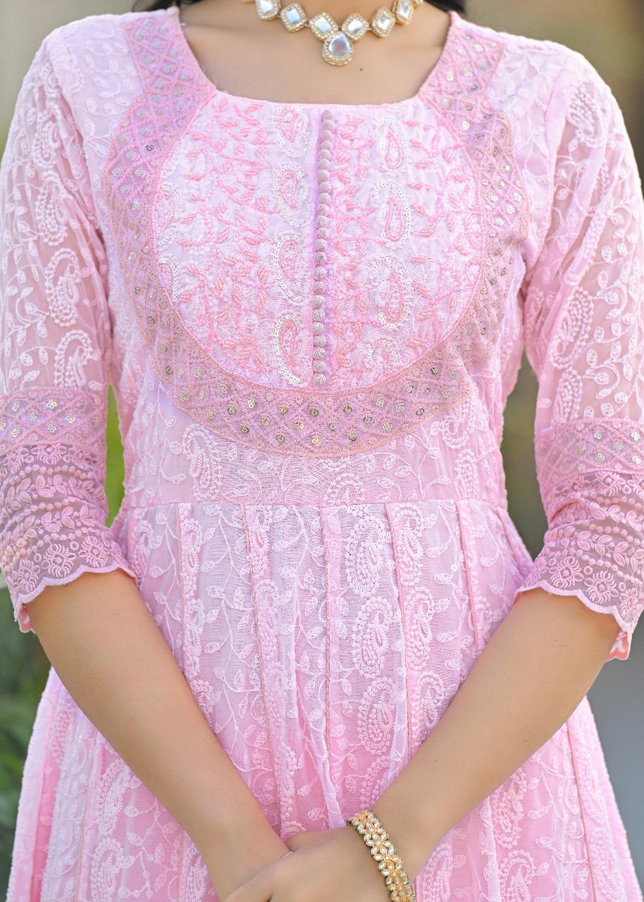 Pretty georgette fully embroidered lining Anarkali suit comfort fit