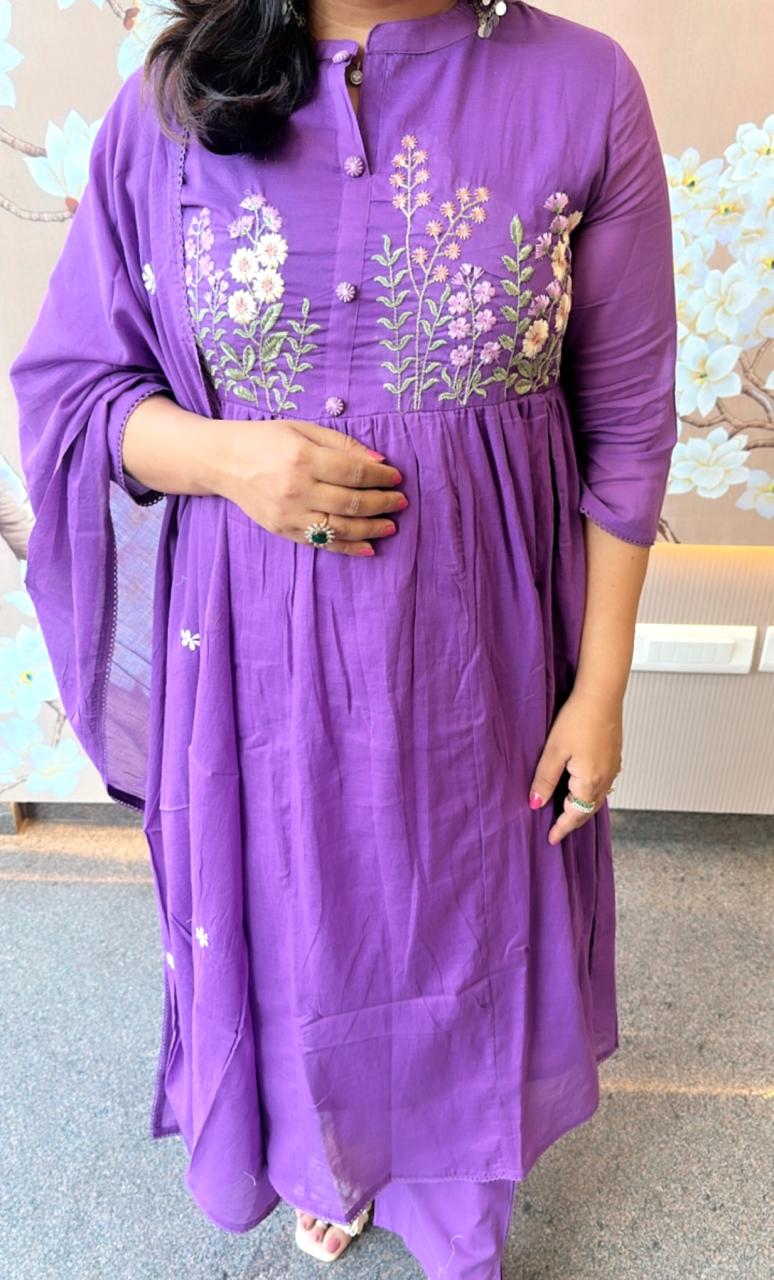 Mul cotton embroidered lining full suit