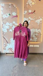 Mul cotton embroidered lining full suit in pink