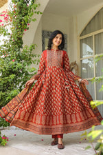 Wow wow ajrakh cotton Anarkali suit set
