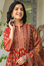 Wow wow ajrakh cotton Anarkali suit set