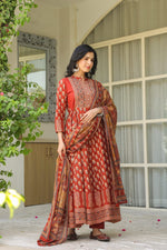 Wow wow ajrakh cotton Anarkali suit set