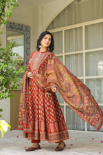 Wow wow ajrakh cotton Anarkali suit set