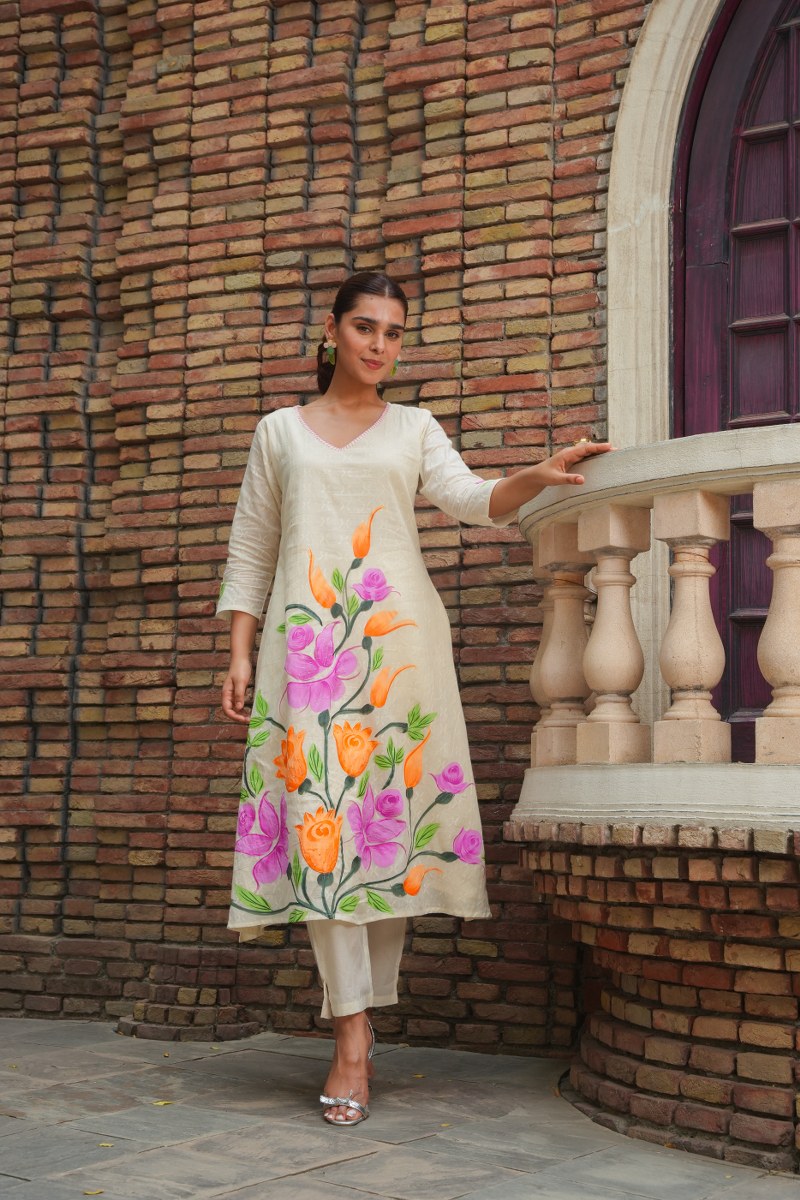 Weaved cotton brush painted co ord set