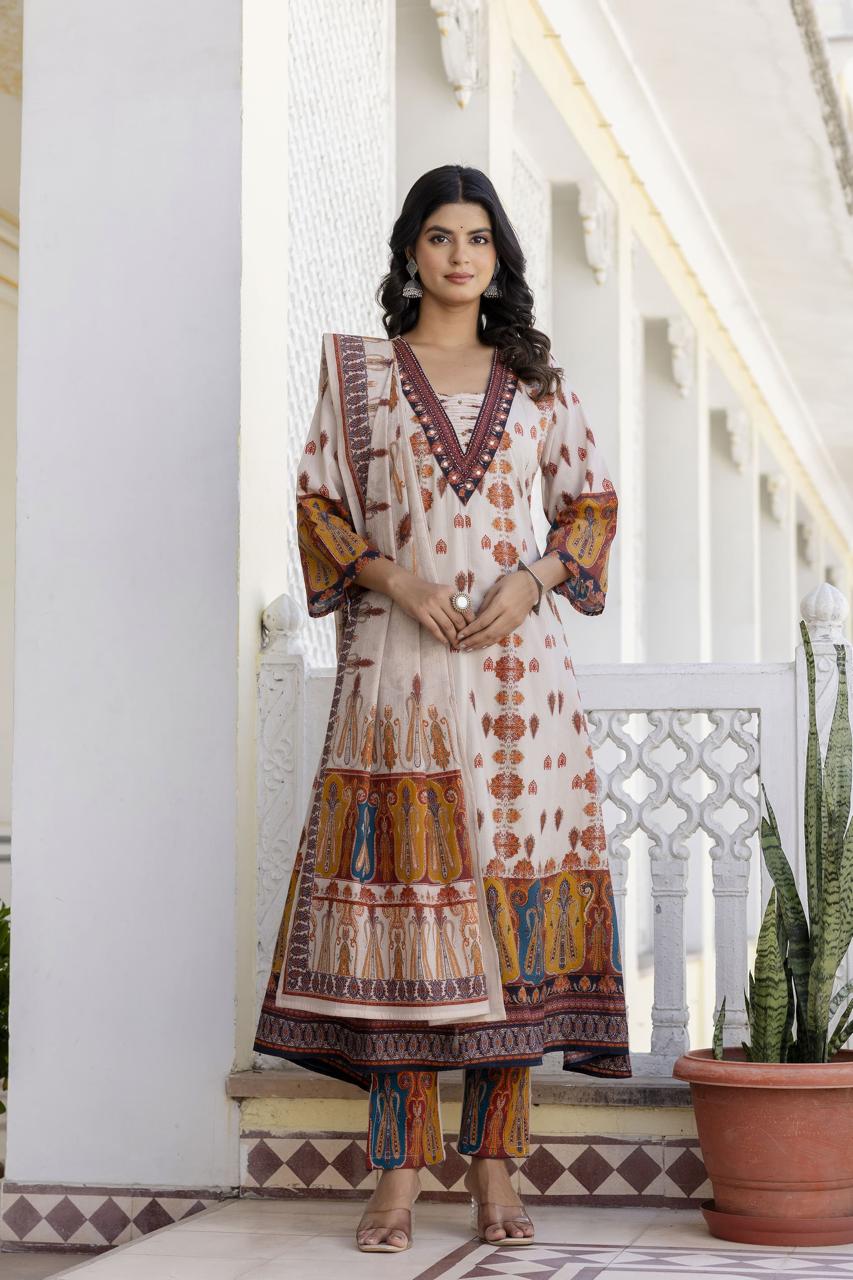 Wow v neck digital printed printed Anarkali cotton suit set
