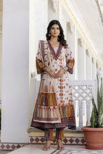 Wow v neck digital printed printed Anarkali cotton suit set