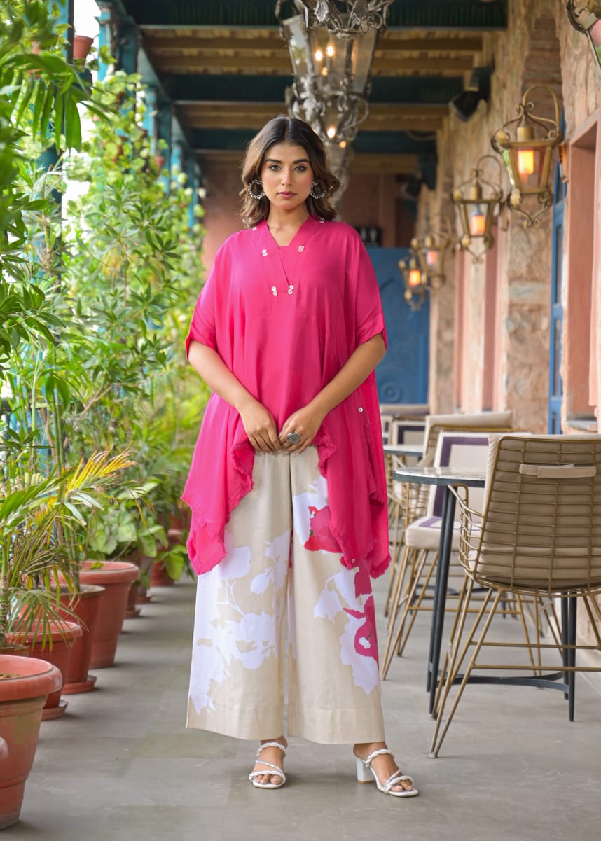 Restocked !! Pink shantoon on kaftan top paired with cotton pant !! Dispatch in 15 Days !!