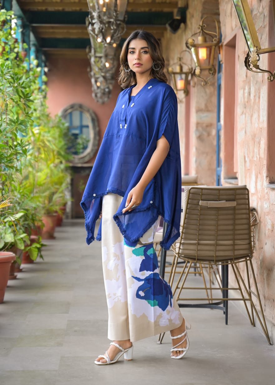 Restocked !! Blue shantoon on kaftan top paired with cotton pant !! Dispatch in 15 Days !!