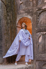 Elegant soft and classy embroidery suit set in purple