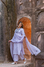 Elegant soft and classy embroidery suit set in purple