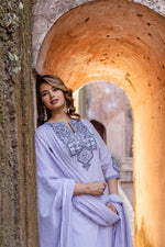 Elegant soft and classy embroidery suit set in purple