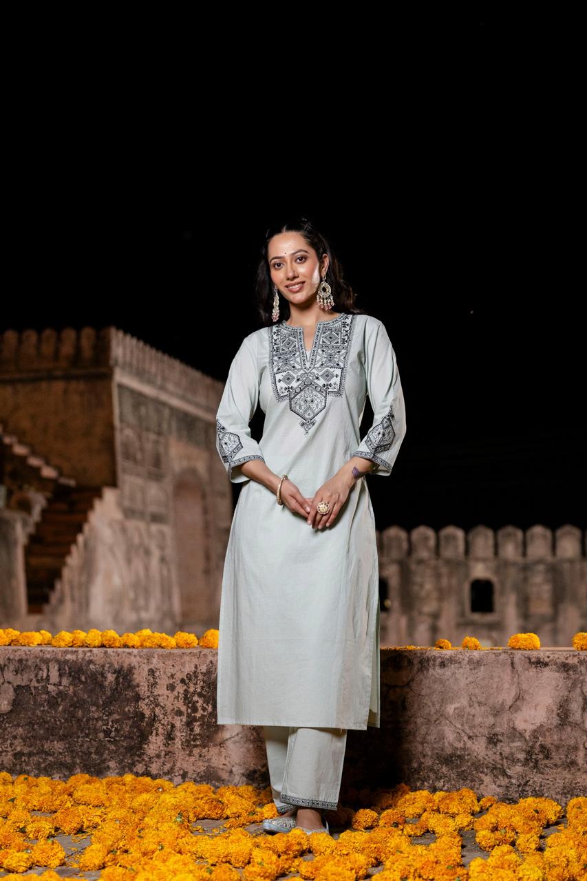 Elegant soft and classy embroidery suit set in green