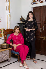 Pink embroidered cotton kurta pant