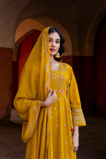Yellow intricate embroidery georgette full suit set
