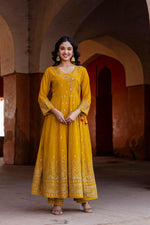 Yellow intricate embroidery georgette full suit set