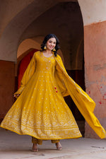 Yellow intricate embroidery georgette full suit set