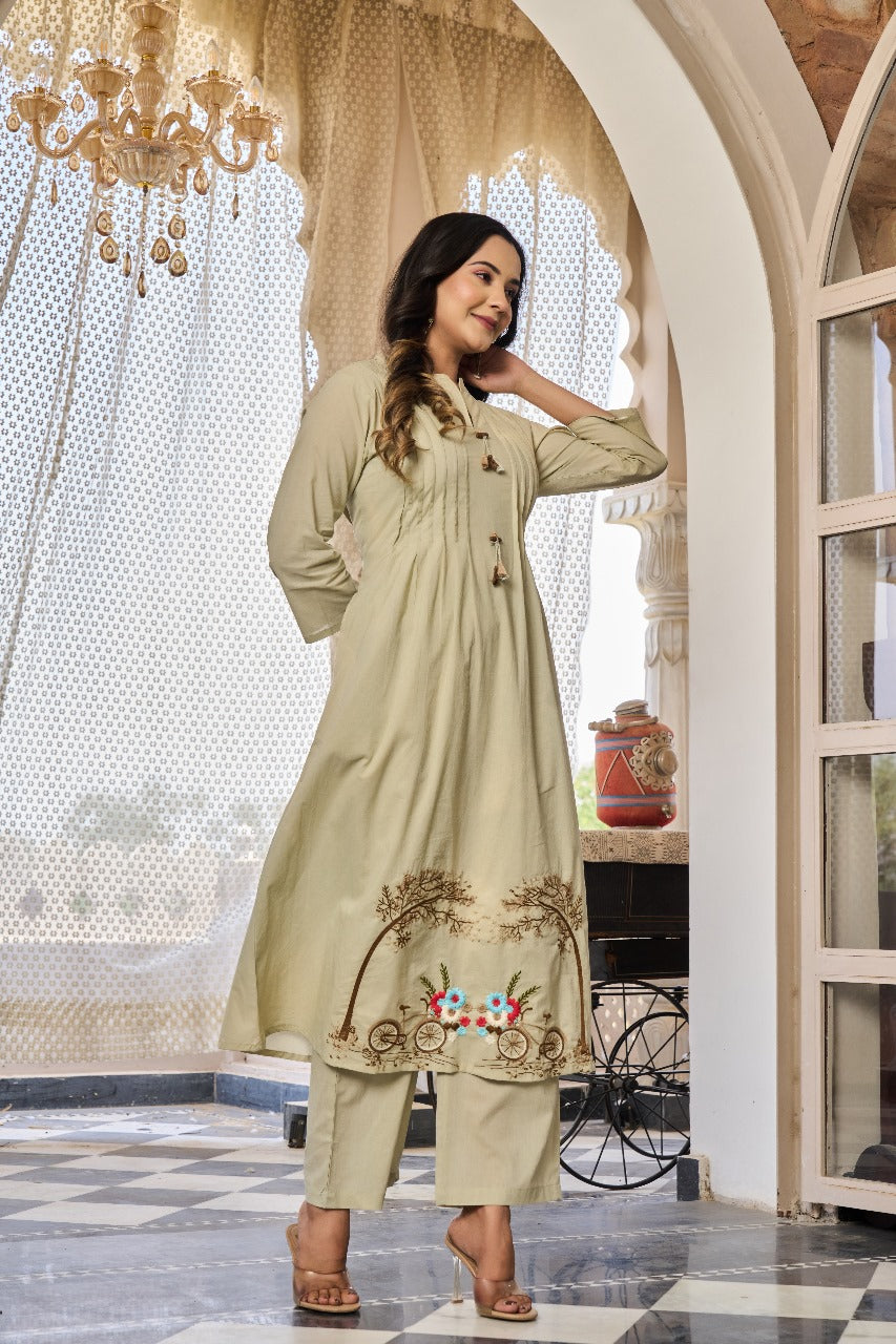 Smart cotton embroidery kurta pant