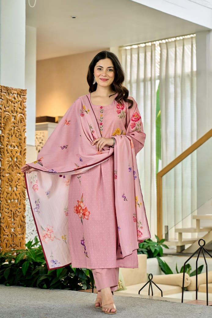 Smart cotton digital printed suit set in pink