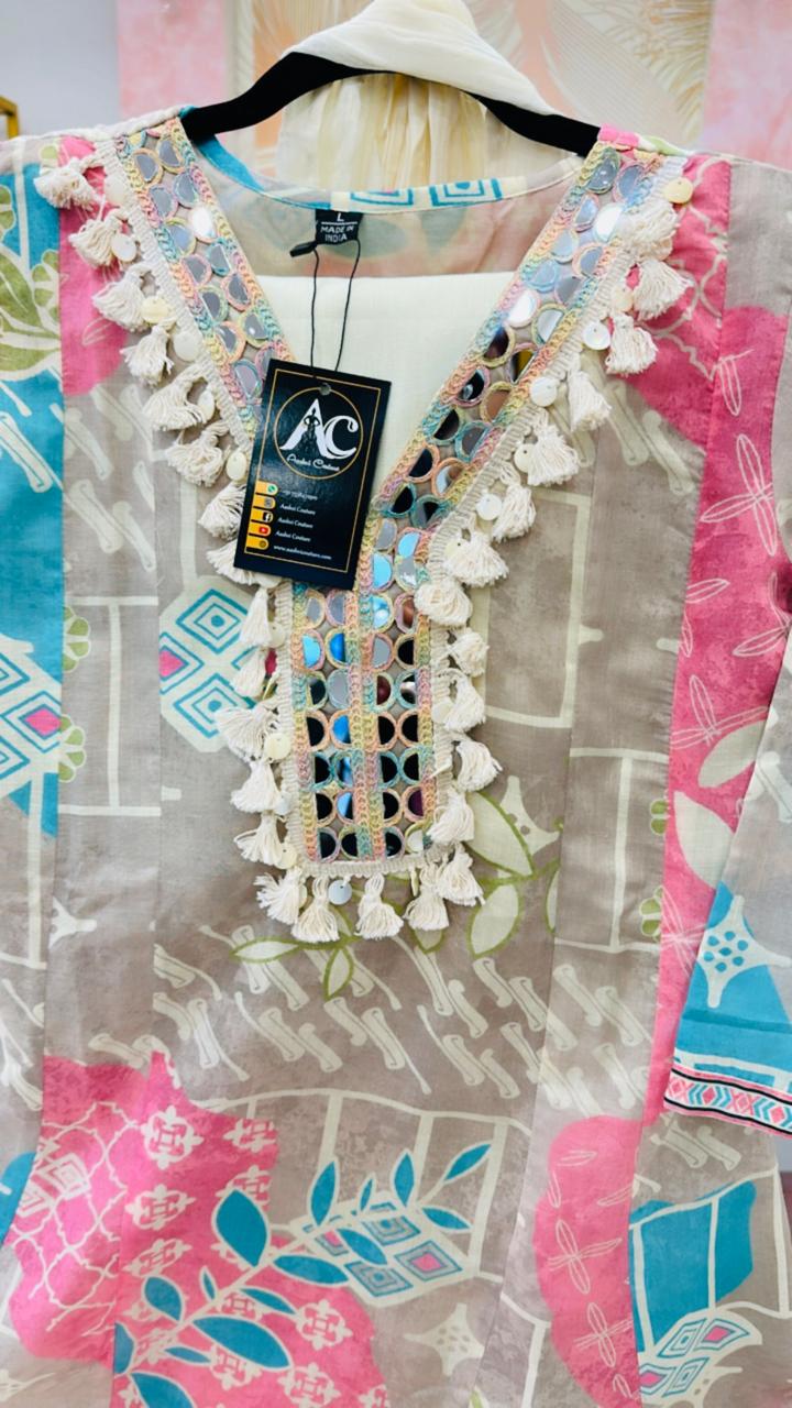 Real mirror digital printed A line Anarkali suit set