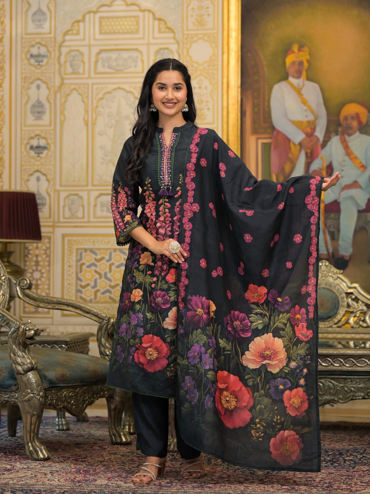 Digital printed lining Mul Chanderi suit set