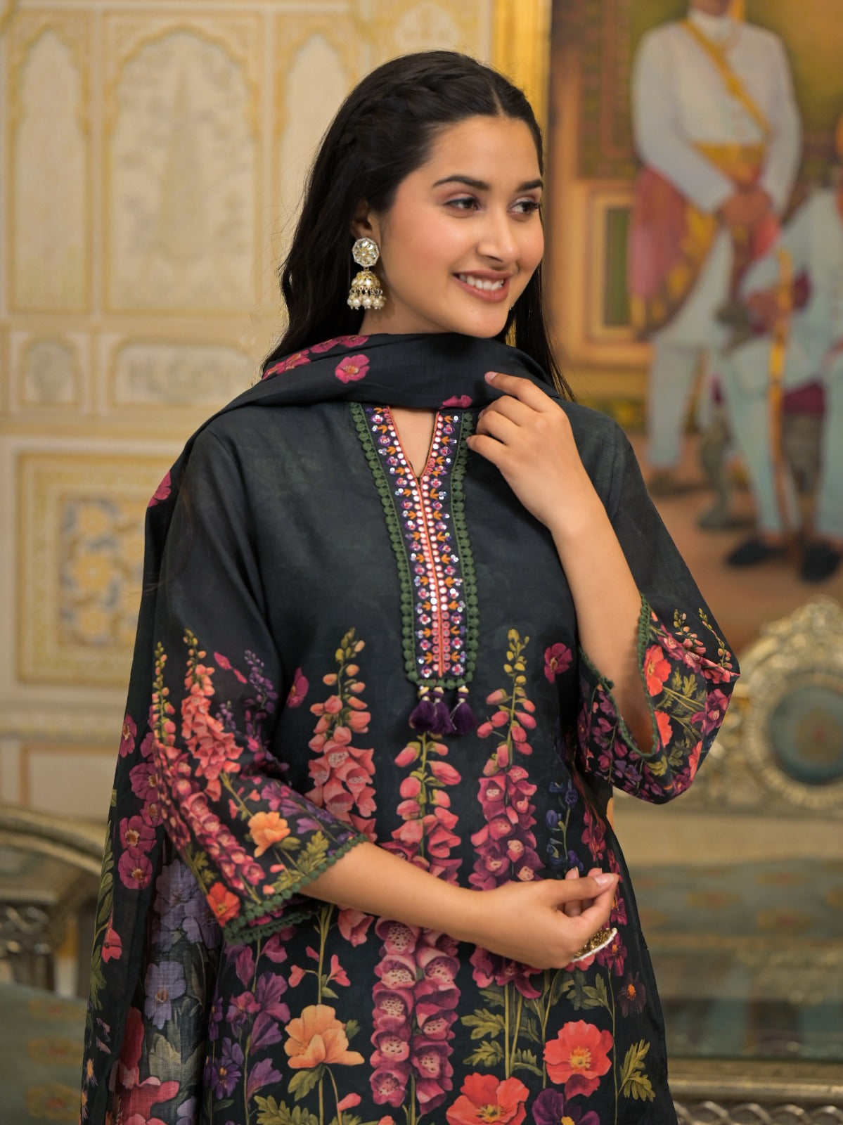 Digital printed lining Mul Chanderi suit set