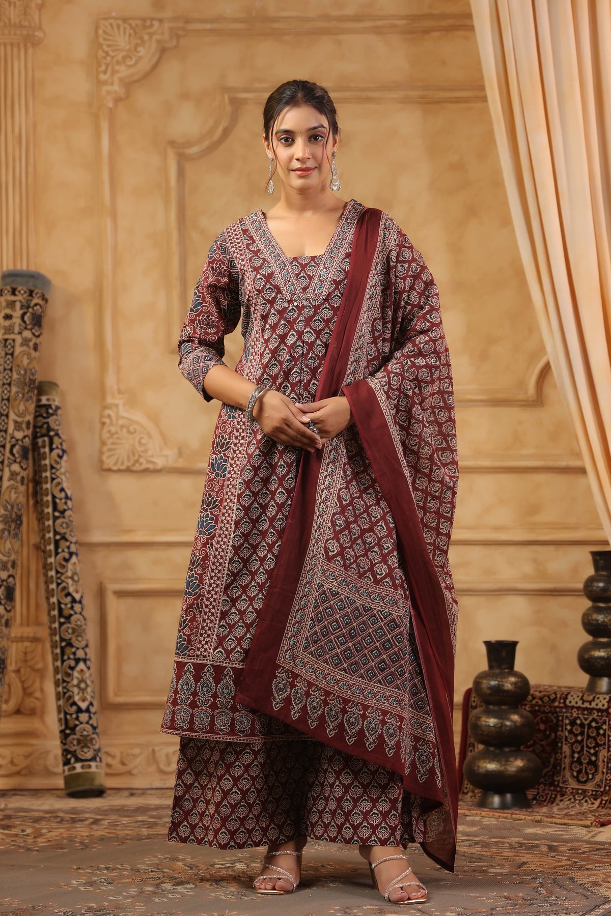 Best ajrakh printed cotton full suit set with culottes!