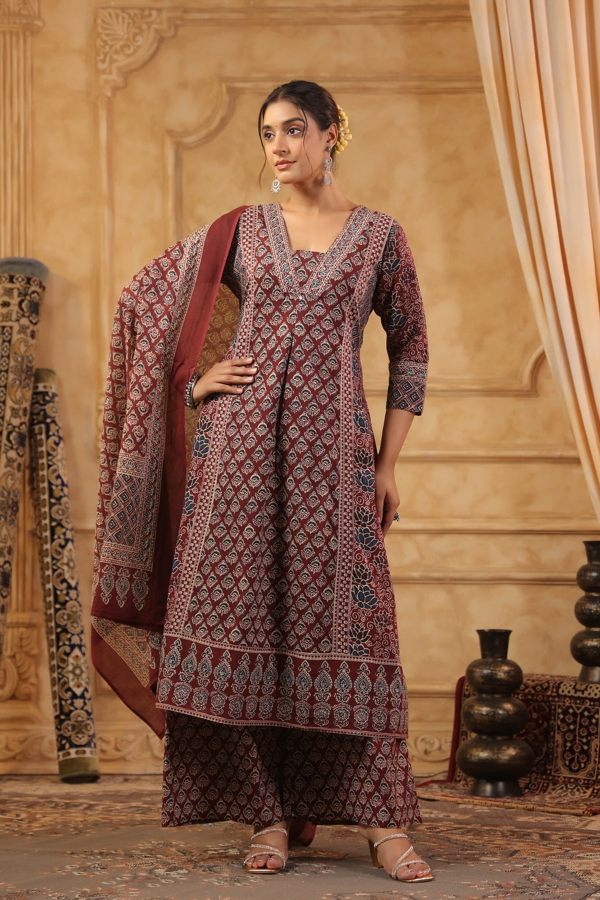 Best ajrakh printed cotton full suit set with culottes!