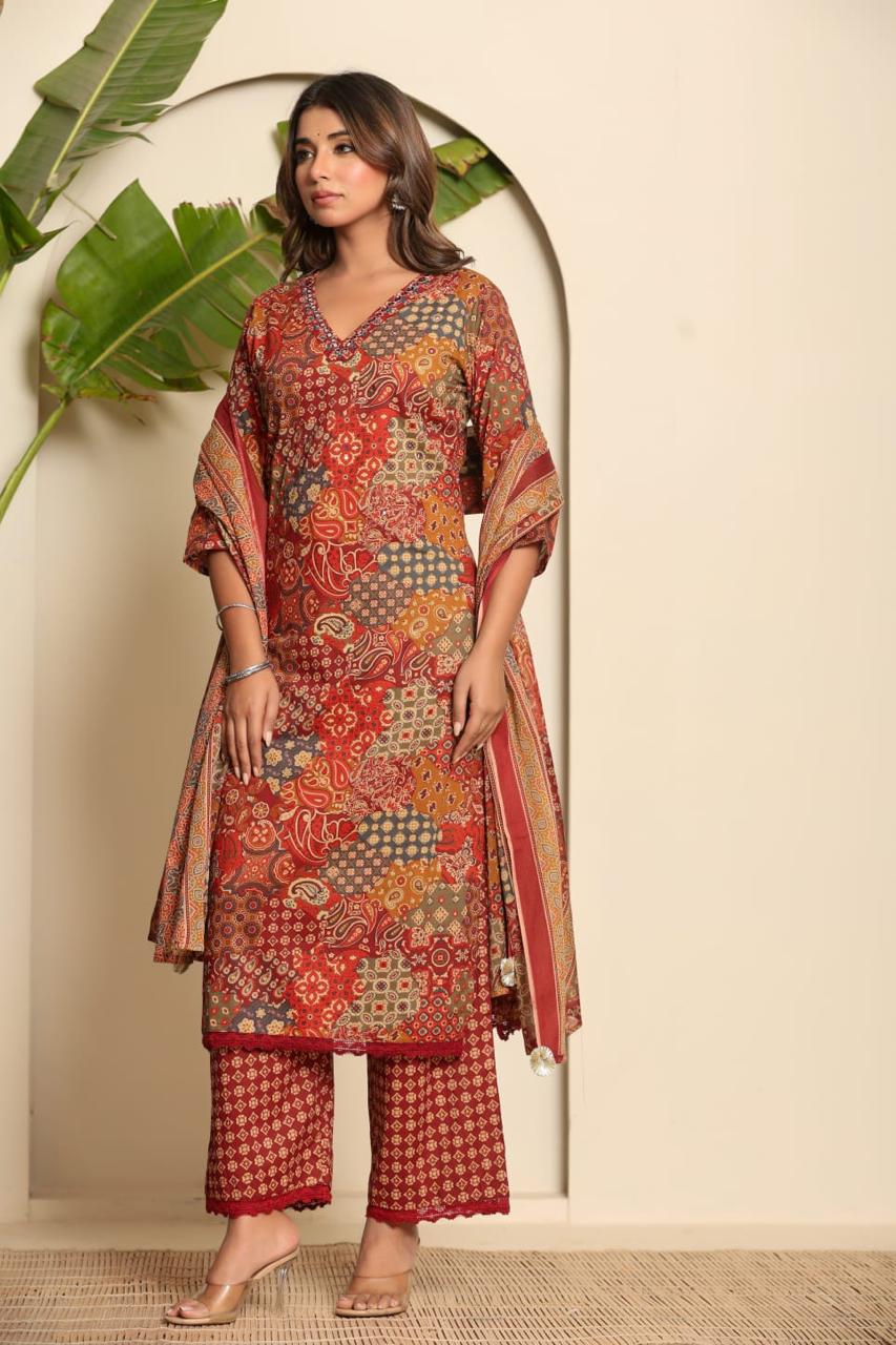 Wow wow V neck cotton suit set