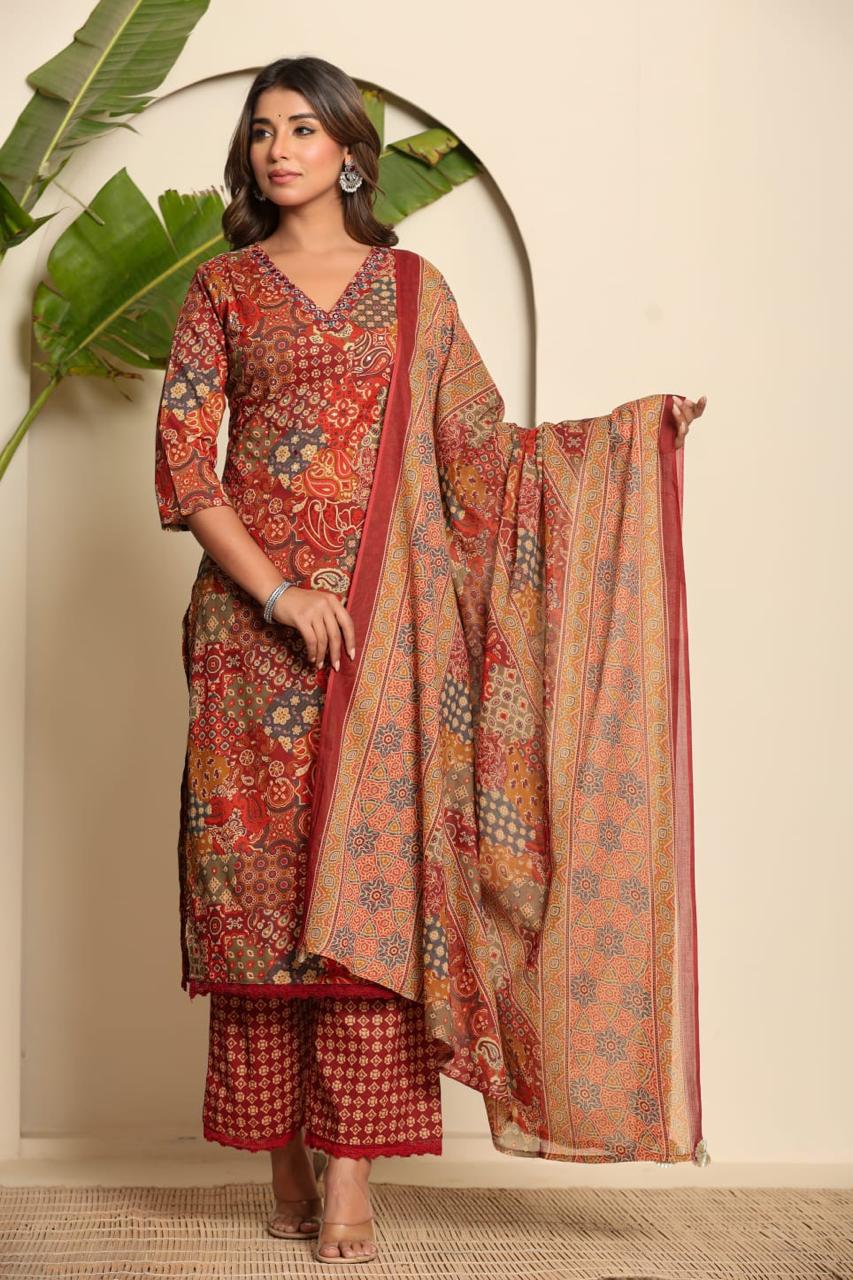 Wow wow V neck cotton suit set