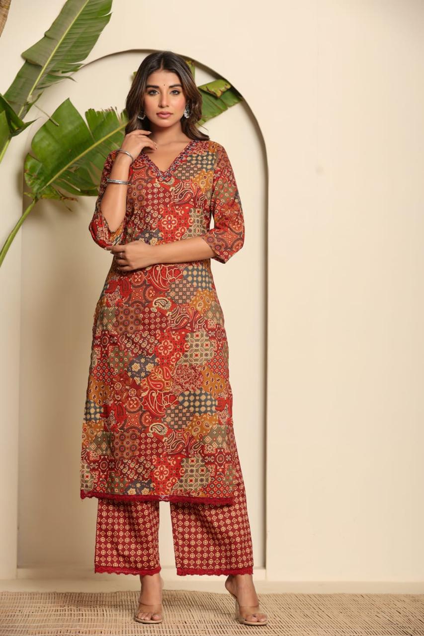 Wow wow V neck cotton suit set